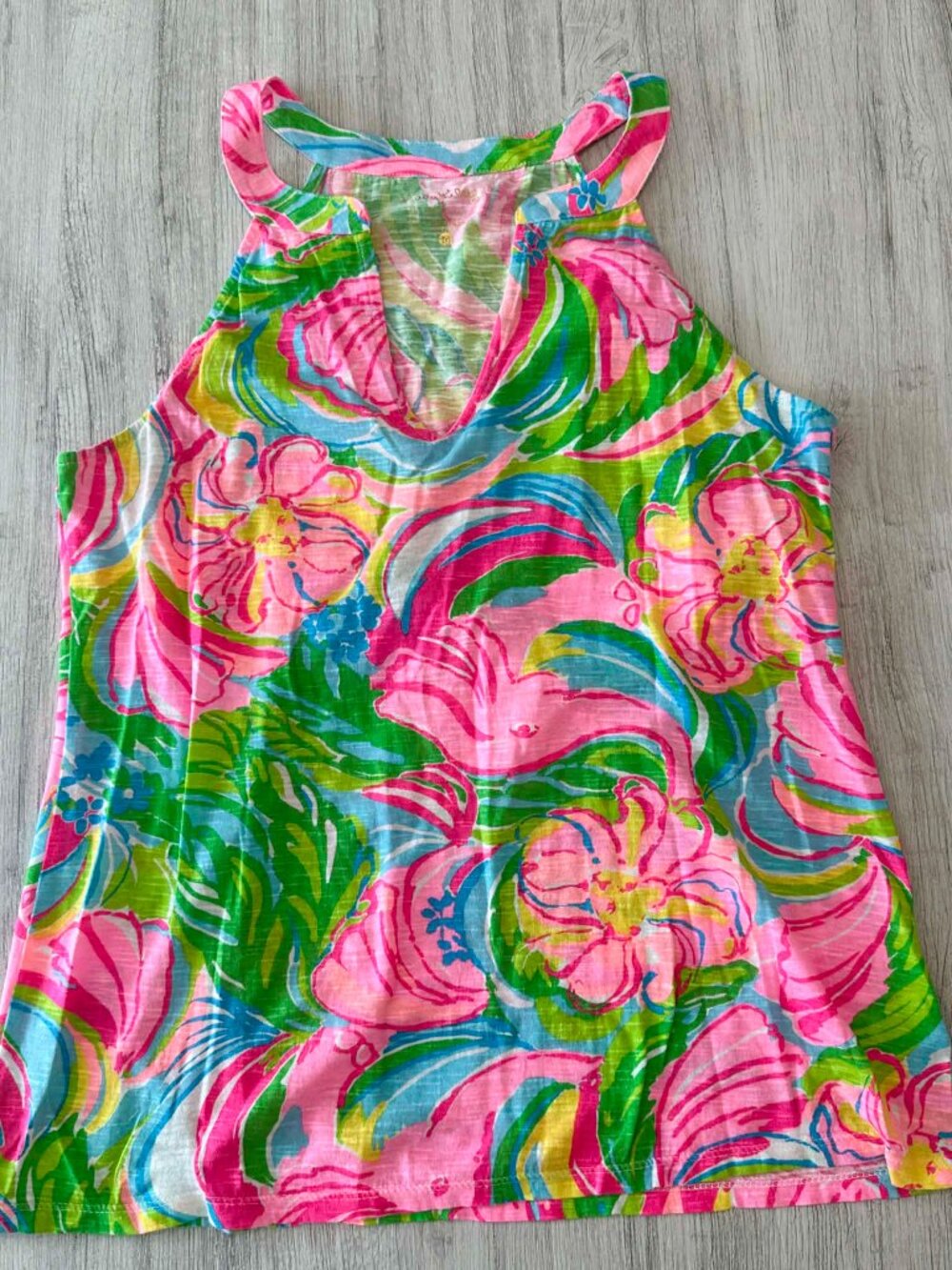 Lilly Pulitzer “So A Peeling" Floral Elephant Pink Green Arya Tank Top Sz M